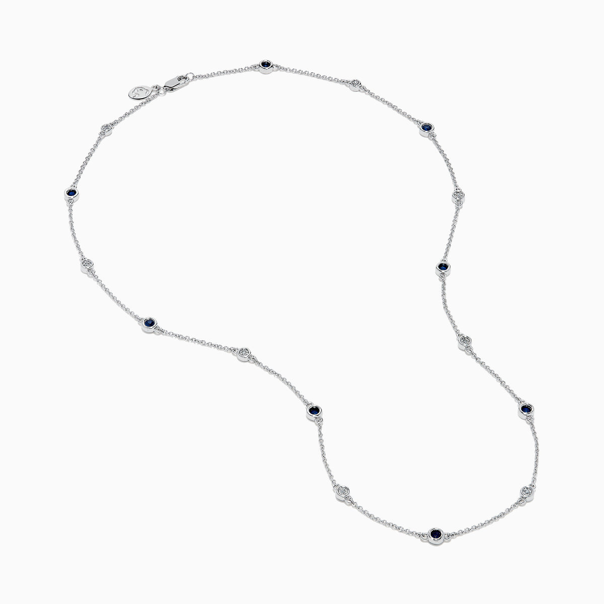 Sterling Silver Blue Sapphire and Diamond Alternating Station Necklace