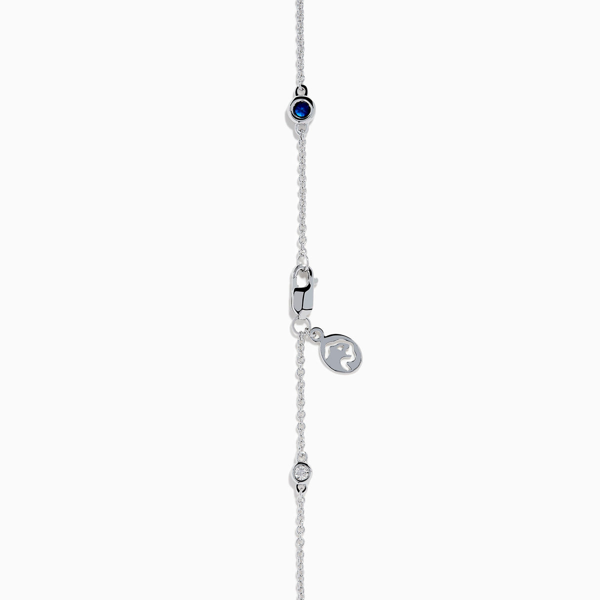 Sterling Silver Blue Sapphire and Diamond Alternating Station Necklace