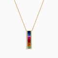 Watercolors 14K Yellow Gold Multi Sapphire and Diamond Rainbow Bar Pendant