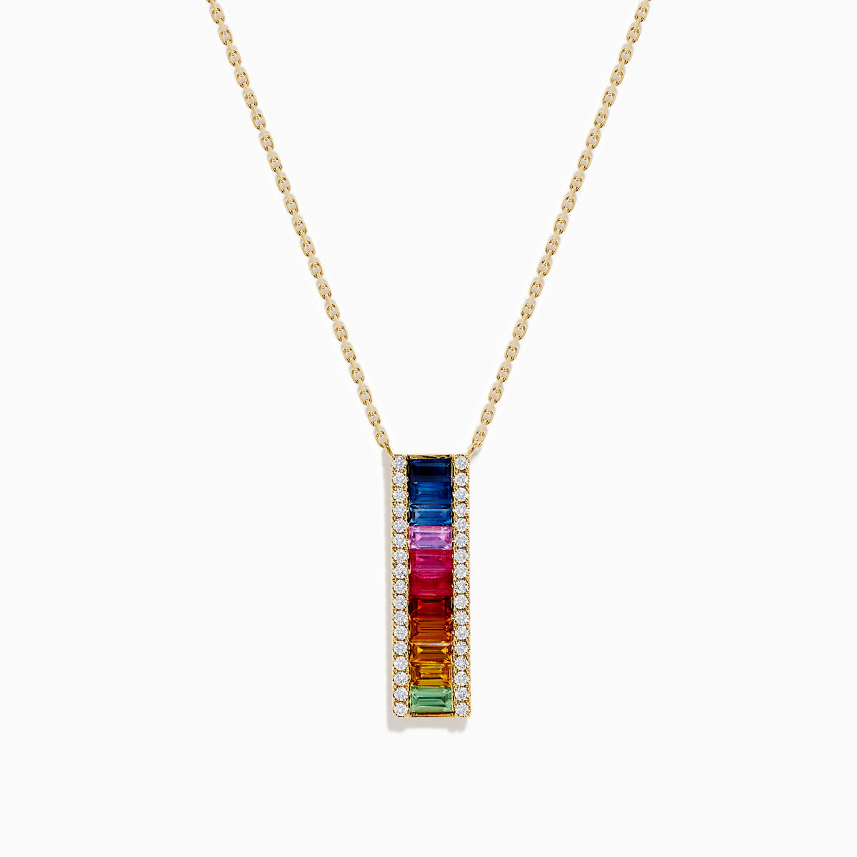 Watercolors 14K Yellow Gold Multi Sapphire and Diamond Rainbow Bar Pendant