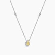 18K Yellow and White Gold Yellow and White Diamond Pear Halo Station Necklace