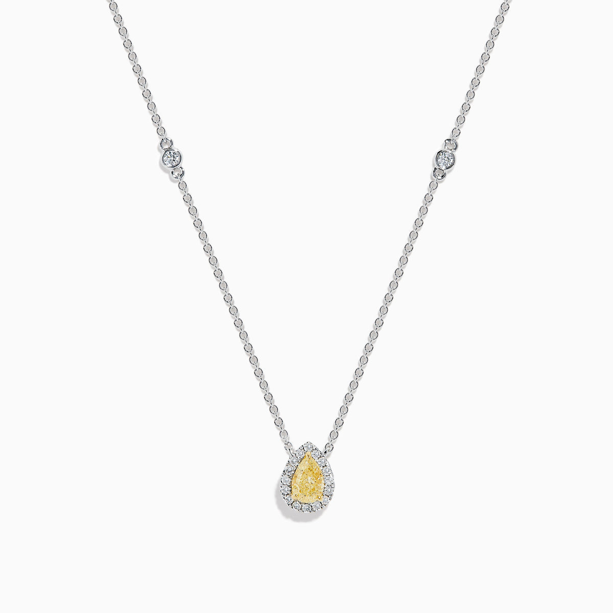 18K Yellow and White Gold Yellow and White Diamond Pear Halo Station Necklace