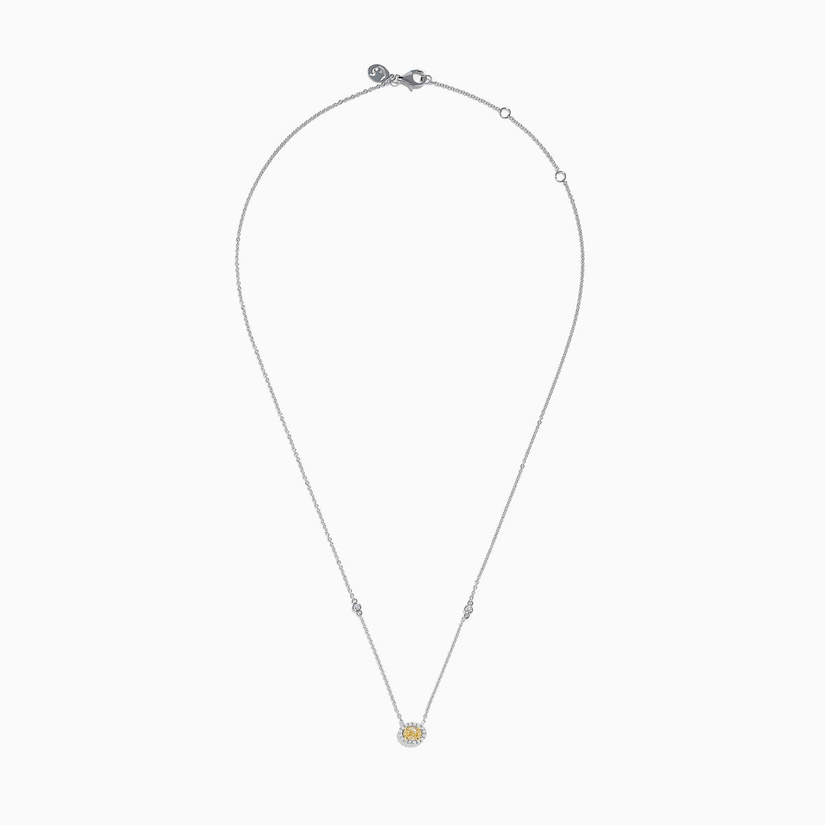 18K Two-Tone Gold Yellow and White Diamond Oval Halo Station Necklace