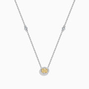 18K White Gold Yellow and White Diamond Oval Halo Station Necklace