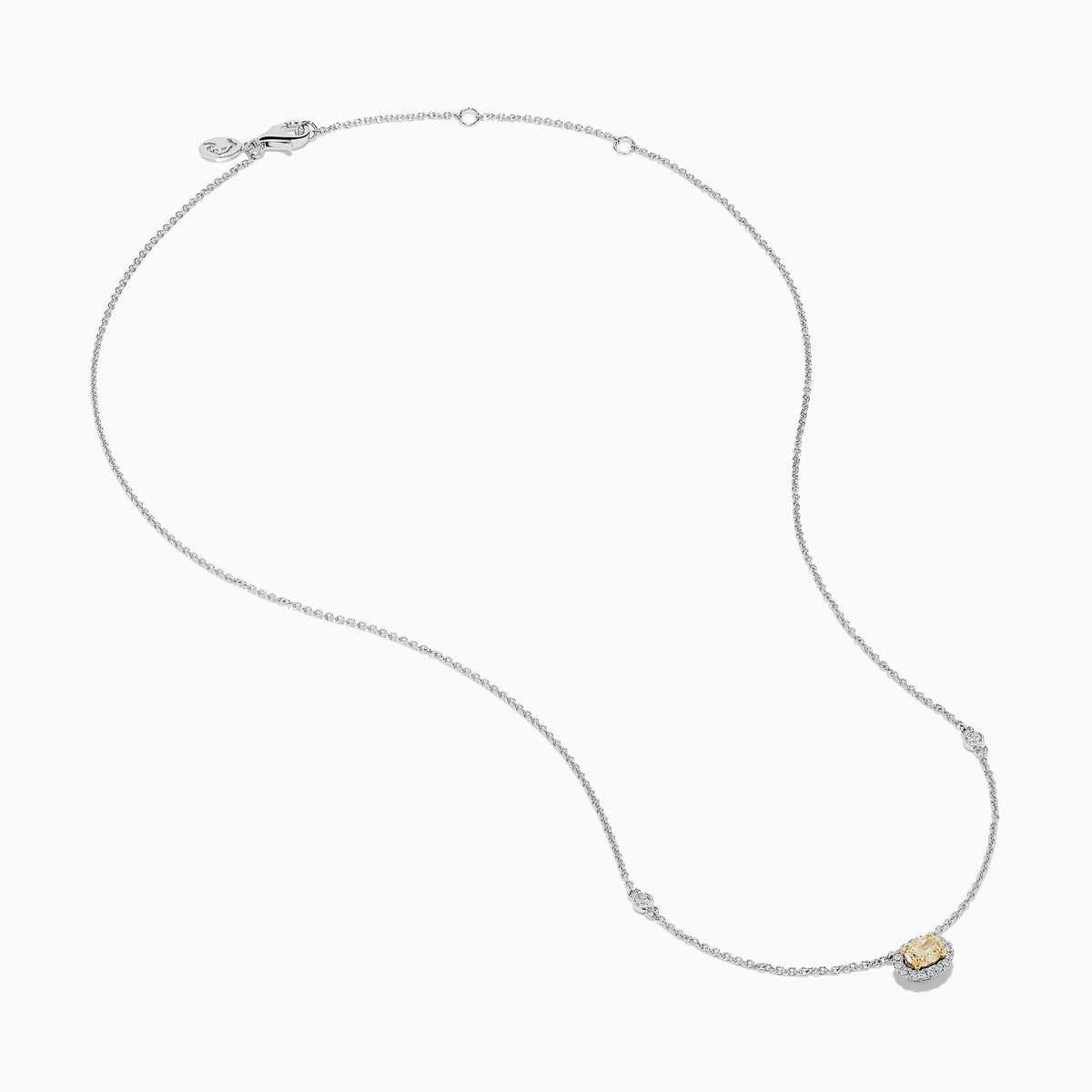 18K Two-Tone Gold Yellow and White Diamond Oval Halo Station Necklace