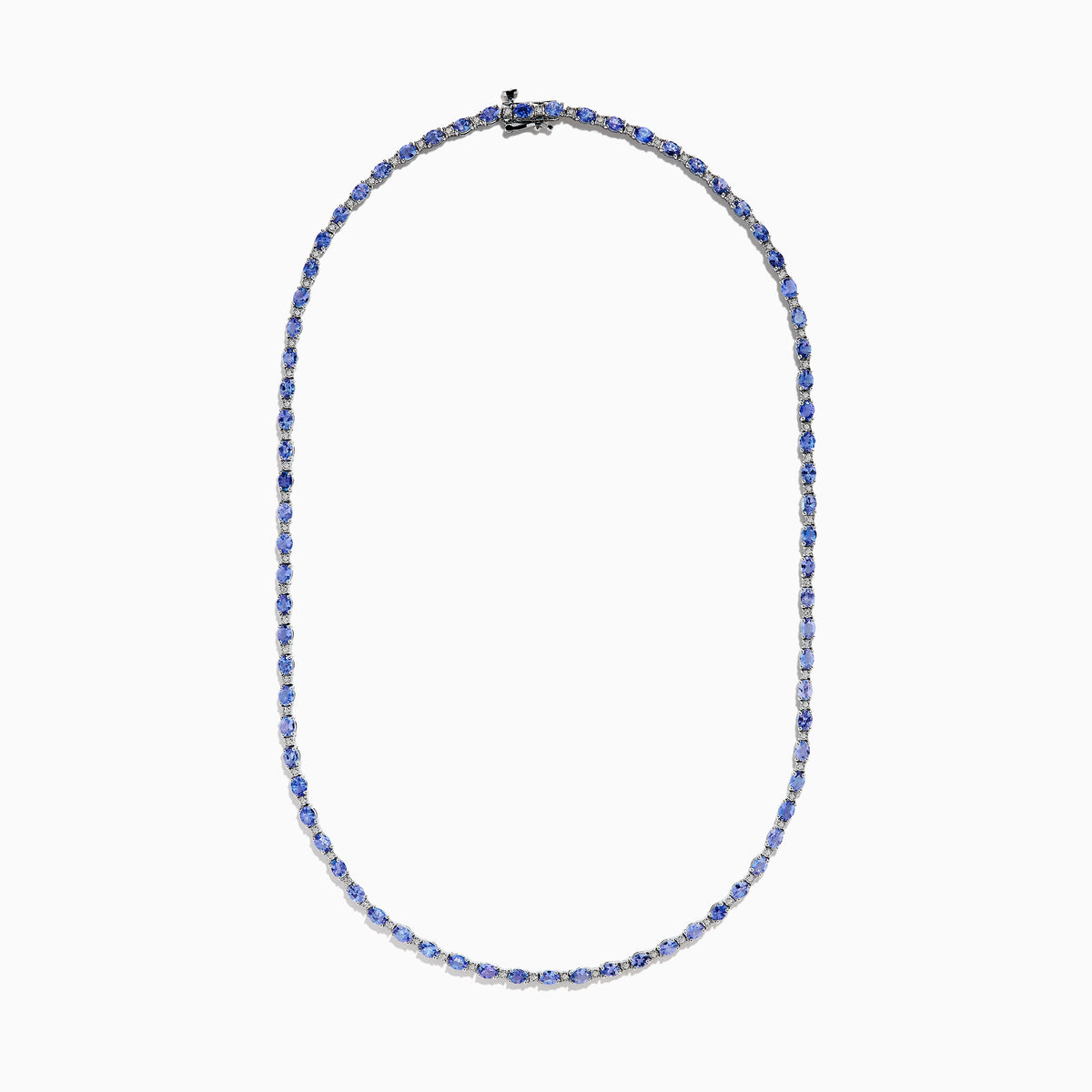 Sterling Silver Oval Tanzanite and Diamond Alternating Tennis Necklace