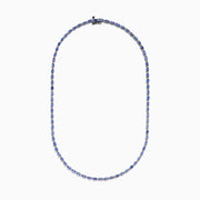 Sterling Silver Oval Tanzanite and Diamond Alternating Tennis Necklace