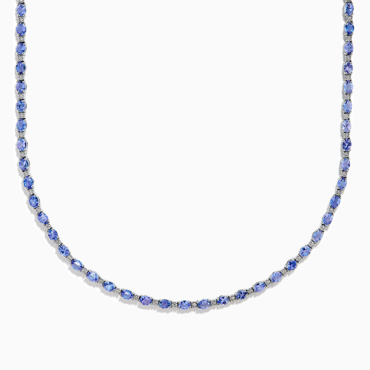 Sterling Silver Tanzanite and Diamond Graduated Oval Necklace