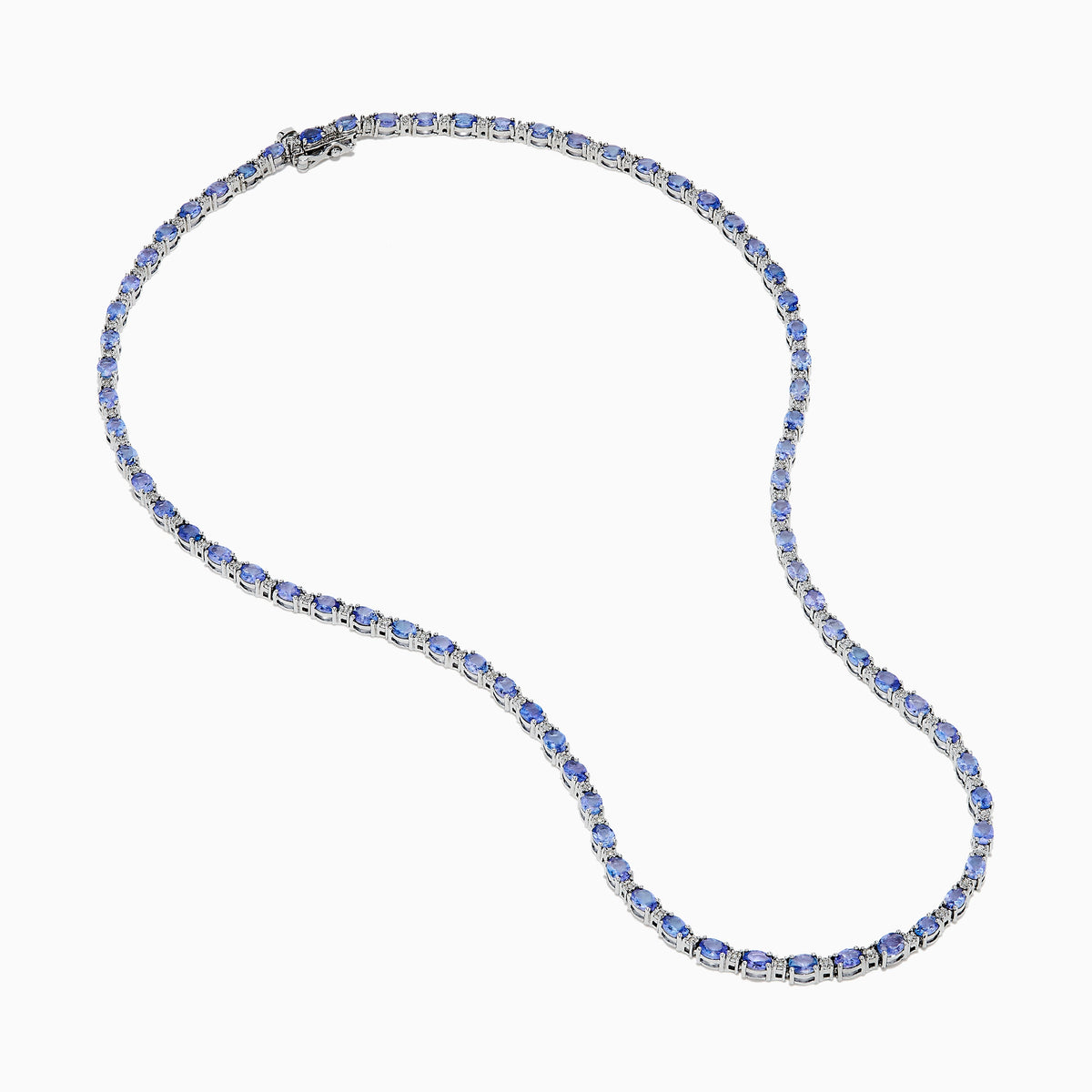 Sterling Silver Oval Tanzanite and Diamond Alternating Tennis Necklace