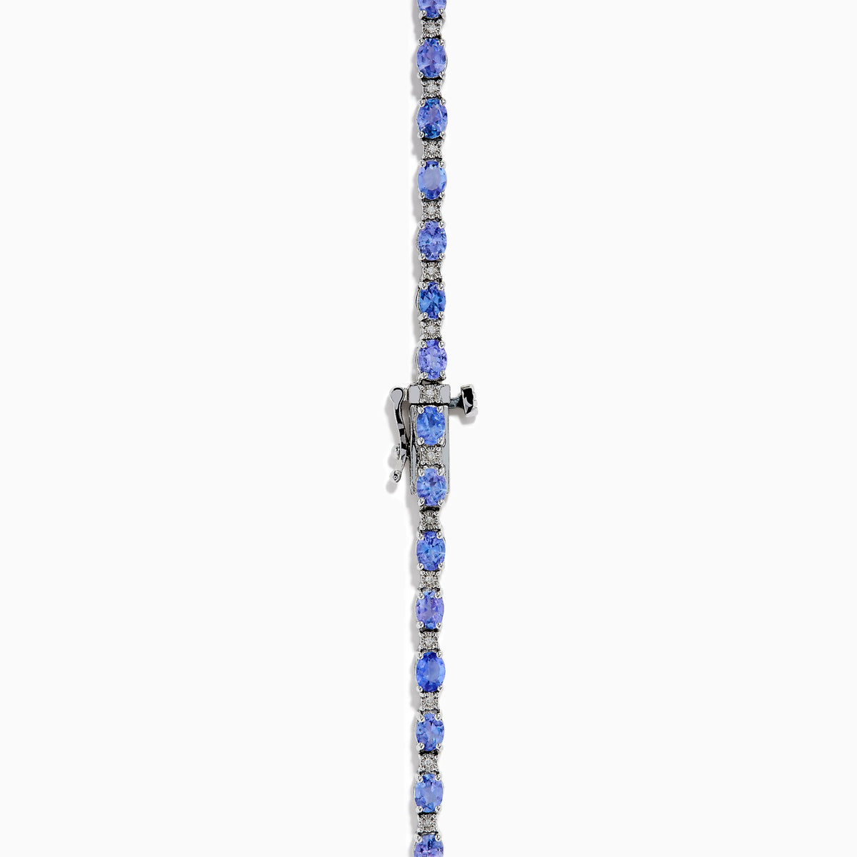 Sterling Silver Oval Tanzanite and Diamond Alternating Tennis Necklace