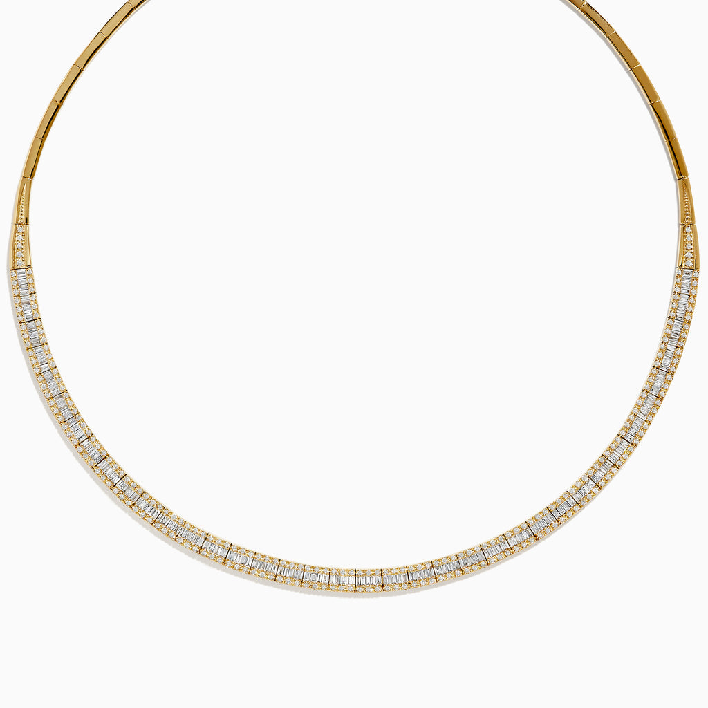 The DOro 14K Yellow Gold and Diamond Collar Necklace 3.12 TCW features a choker-style gold band adorned with a continuous row of sparkling diamonds along the front, showcased against a white background.