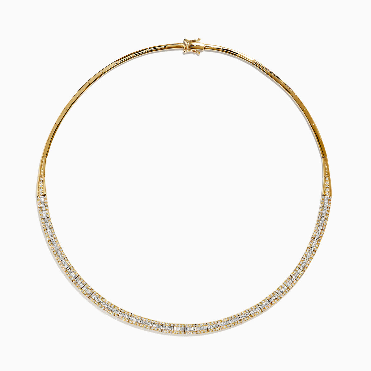 The DOro 14K Yellow Gold and Diamond Collar Necklace 3.12 TCW features a choker-style gold band adorned with a continuous row of sparkling diamonds along the front, showcased against a white background.