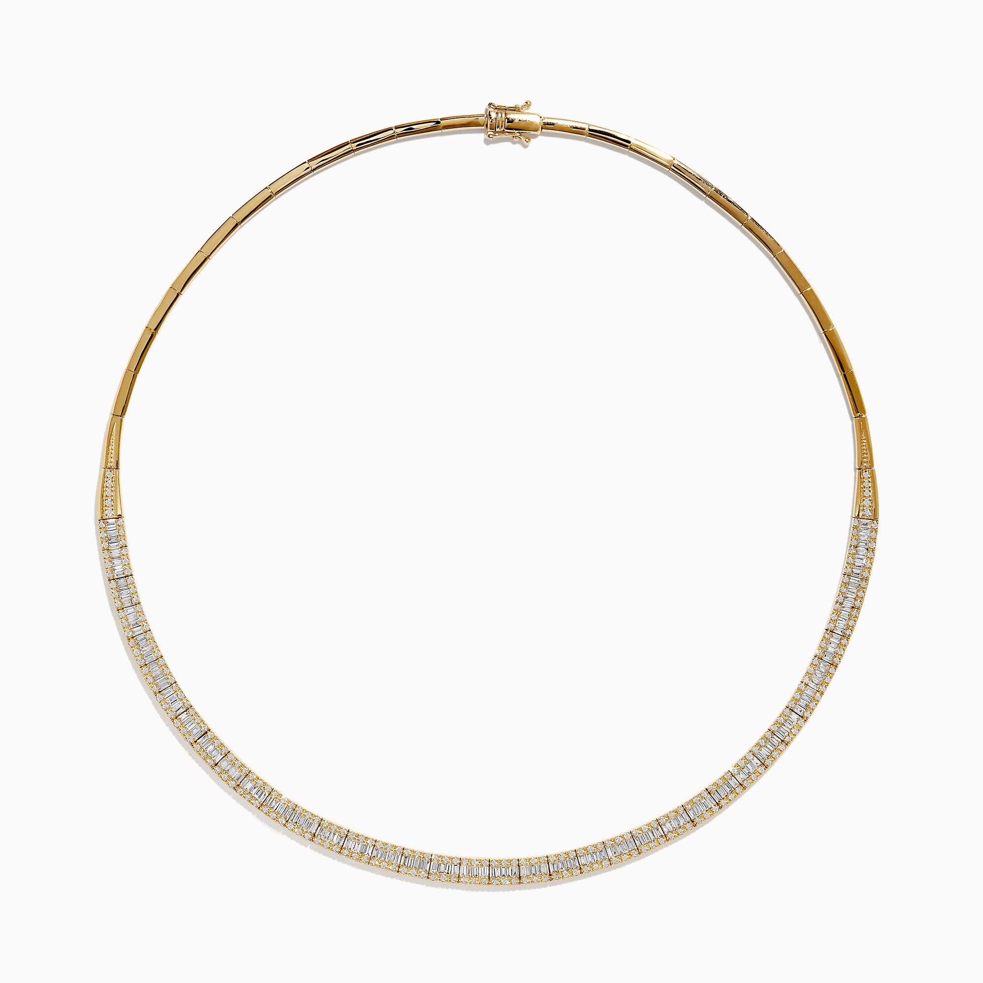 The DOro 14K Yellow Gold and Diamond Collar Necklace 3.12 TCW features a choker-style gold band adorned with a continuous row of sparkling diamonds along the front, showcased against a white background.