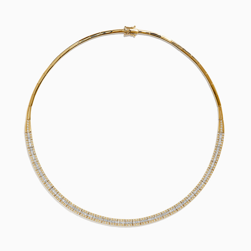 The DOro 14K Yellow Gold and Diamond Collar Necklace 3.12 TCW features a choker-style gold band adorned with a continuous row of sparkling diamonds along the front, showcased against a white background.