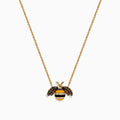 The Novelty 14K Yellow Gold Espresso and White Diamond Bee Necklace features a bee pendant with black, brown, and clear gemstones—including espresso diamonds—on its wings and body, shown against a plain white background.