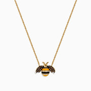 The Novelty 14K Yellow Gold Espresso and White Diamond Bee Necklace features a bee pendant with black, brown, and clear gemstones—including espresso diamonds—on its wings and body, shown against a plain white background.