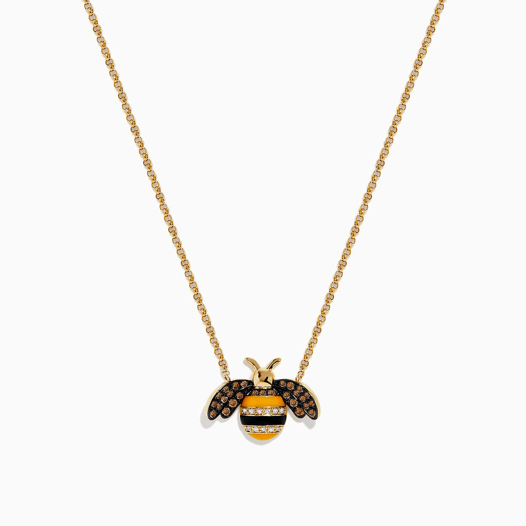 Effy Novelty 14K Yellow Gold Espresso and White Diamond Bee Necklace