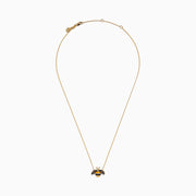 The Novelty 14K Yellow Gold Espresso and White Diamond Bee Necklace features a bee pendant with black, brown, and clear gemstones—including espresso diamonds—on its wings and body, shown against a plain white background.