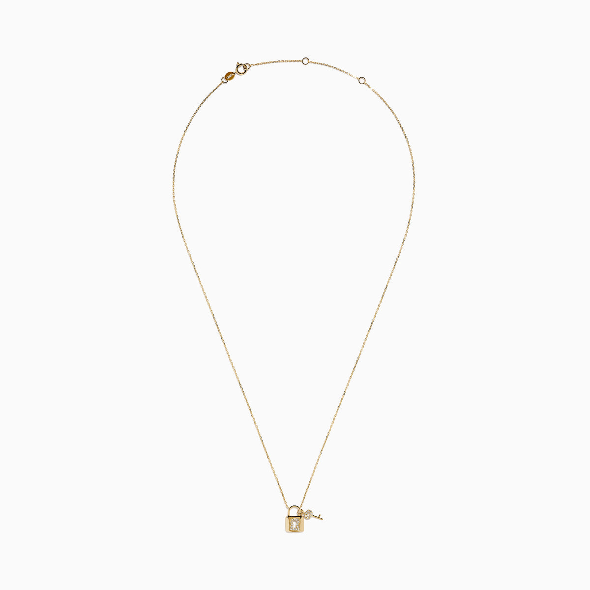 14K Yellow Gold Diamond Lock and Key Necklace