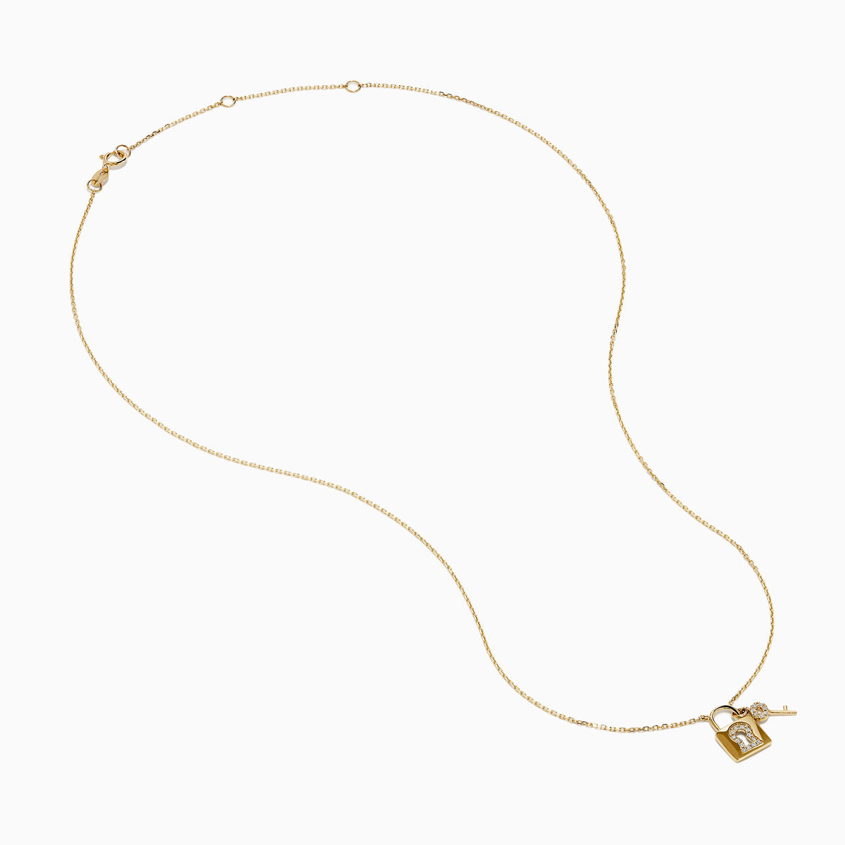 14K Yellow Gold Diamond Lock and Key Necklace