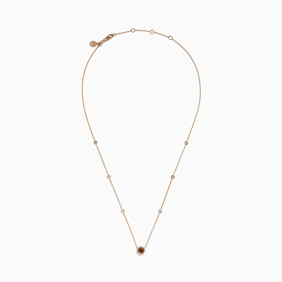 14K Rose Gold Brown and White Diamond Halo Station Necklace