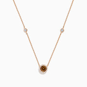 14K Rose Gold Brown and White Diamond Halo Station Necklace