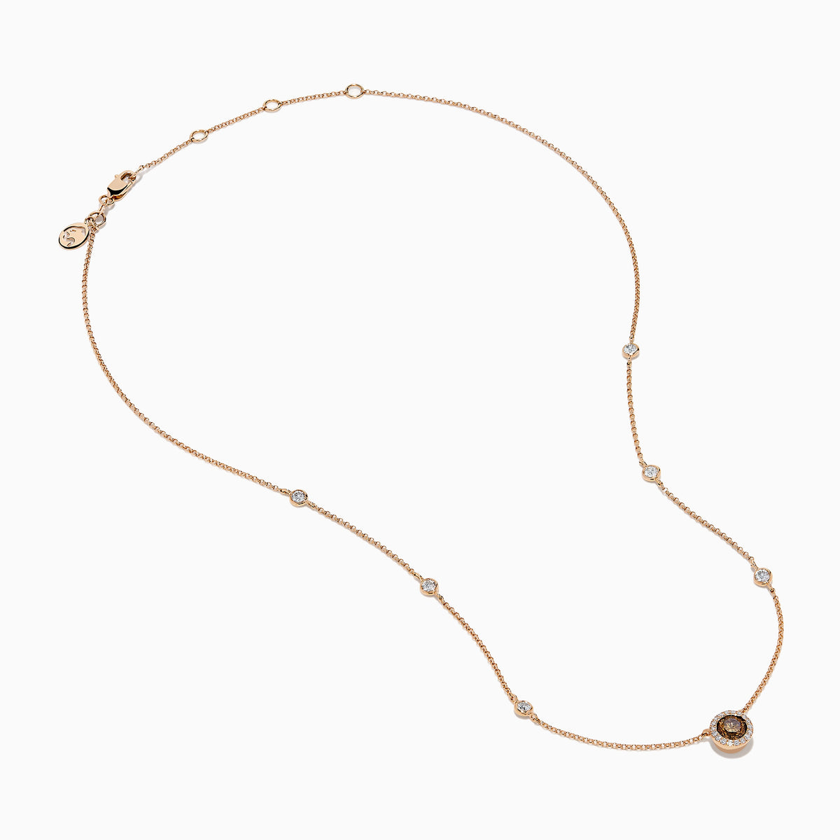 14K Rose Gold Brown and White Diamond Halo Station Necklace