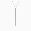 The Pave Classica 14K White Gold Diamond Vertical Pendant (0.14 TCW) features a slender, sparkling bar encrusted with diamonds on a delicate white gold chain, elegantly displayed against a plain white background.