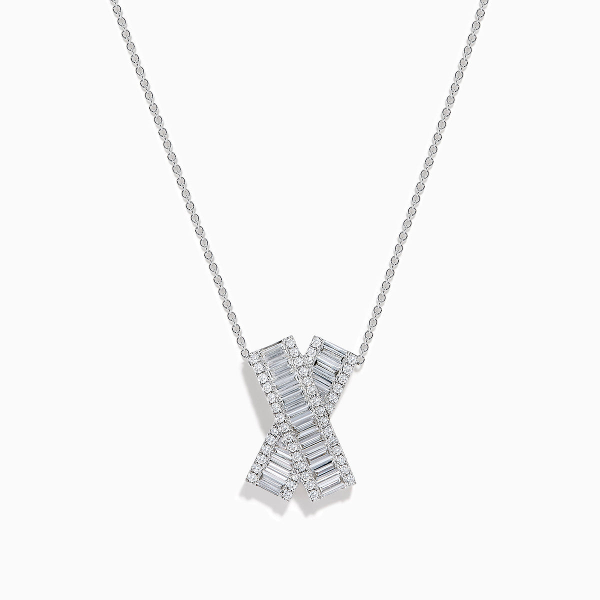 14K White Gold Lab Grown Diamond Baguette and Pavé X Pendant