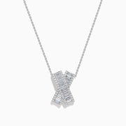 14K White Gold Lab Grown Diamond Baguette and Pavé X Pendant