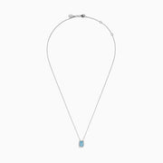 Lab Grown Blue and White Diamond Emerald-Cut Halo Pendant iin 14K White Gold