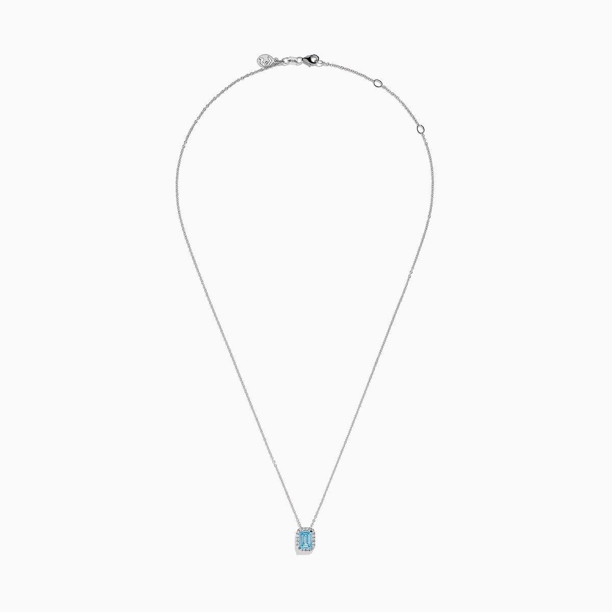 Lab Grown Blue and White Diamond Emerald-Cut Halo Pendant iin 14K White Gold