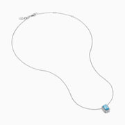 Lab Grown Blue and White Diamond Emerald-Cut Halo Pendant iin 14K White Gold