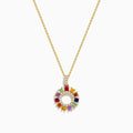 Watercolors 14K Yellow Gold Pearl, Multi Sapphire and Diamond Halo Pendant