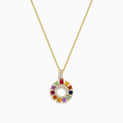Watercolors 14K Yellow Gold Pearl, Multi Sapphire and Diamond Halo Pendant