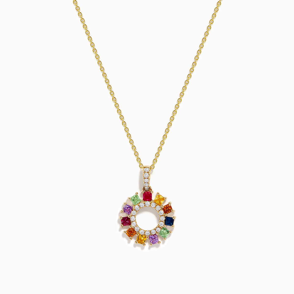 Watercolors 14K Yellow Gold Pearl, Multi Sapphire and Diamond Halo Pendant