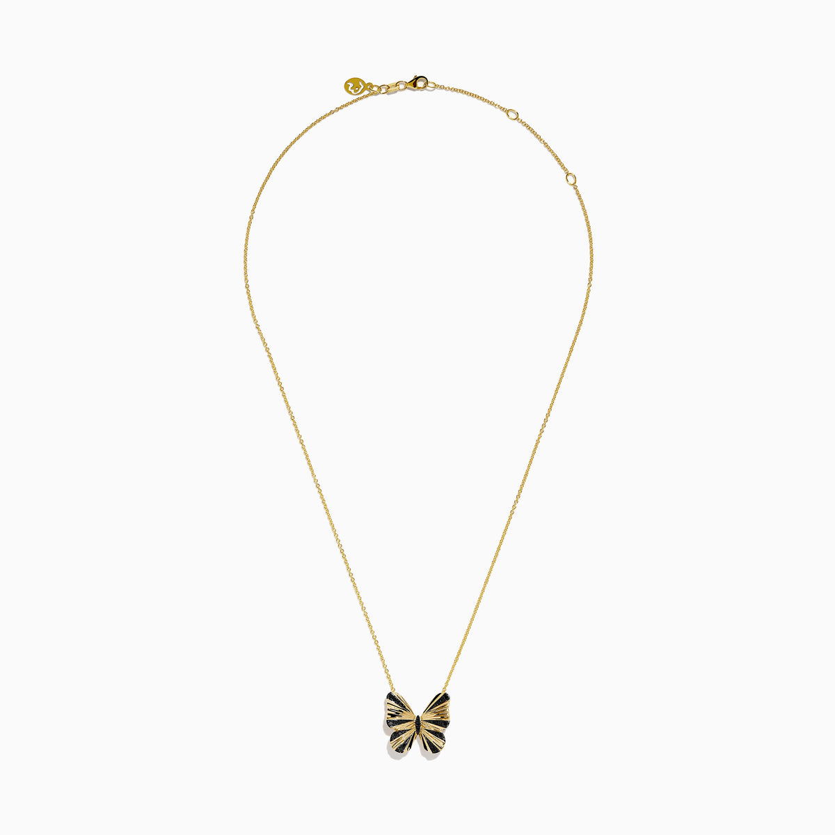 14K Yellow Gold Black Diamond Butterfly Pendant