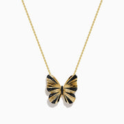 14K Yellow Gold Black Diamond Butterfly Pendant