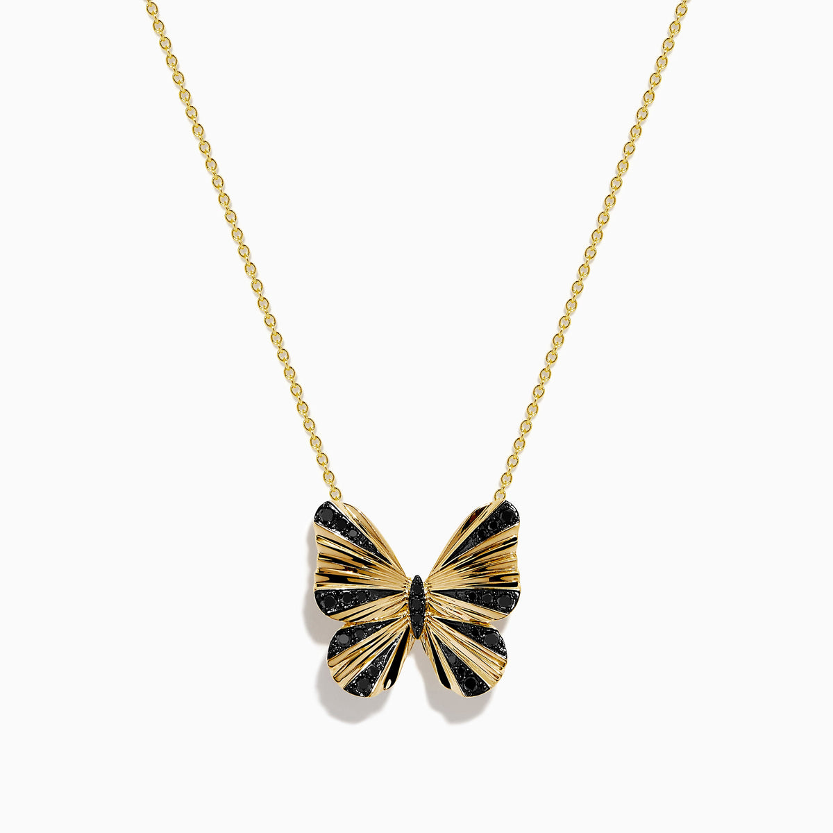 14K Yellow Gold Black Diamond Butterfly Pendant