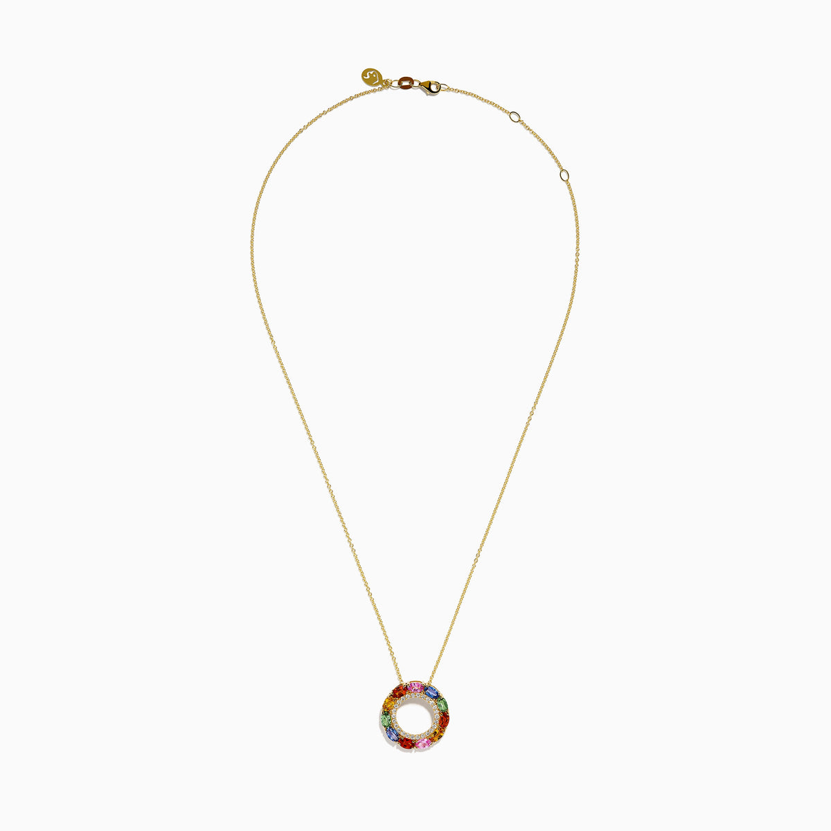 Watercolors 14K Yellow Gold Multi Sapphire and Diamond Open Circle Pendant