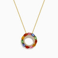 Watercolors 14K Yellow Gold Multi Sapphire and Diamond Circle Cluster Pendant