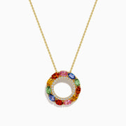 Watercolors 14K Yellow Gold Multi Sapphire and Diamond Circle Cluster Pendant