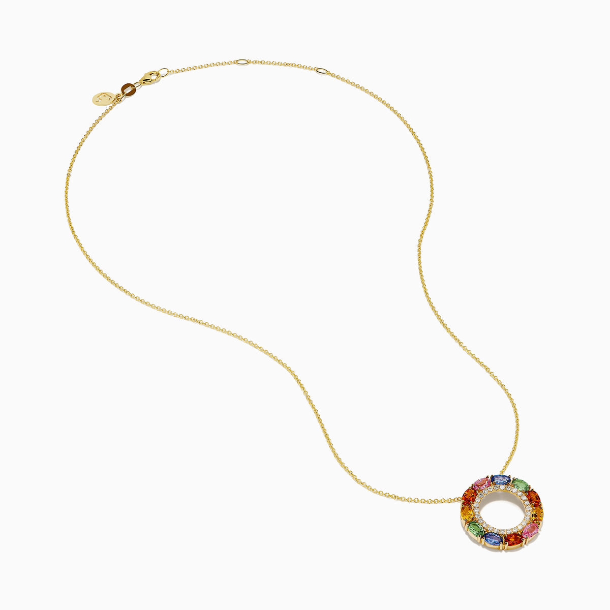 Watercolors 14K Yellow Gold Multi Sapphire and Diamond Open Circle Pendant