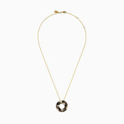 14K Yellow Gold Brown, White and Black Diamond Pave Open Circle Pendant
