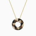 14K Yellow Gold Brown, White and Black Diamond Pave Open Circle Pendant