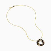 14K Yellow Gold Brown, White and Black Diamond Pave Open Circle Pendant