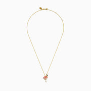 14K Yellow Gold Pink Sapphire, Enamel and Black Diamond Flamingo Pendant