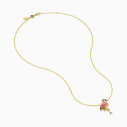 14K Yellow Gold Pink Sapphire, Enamel and Black Diamond Flamingo Pendant