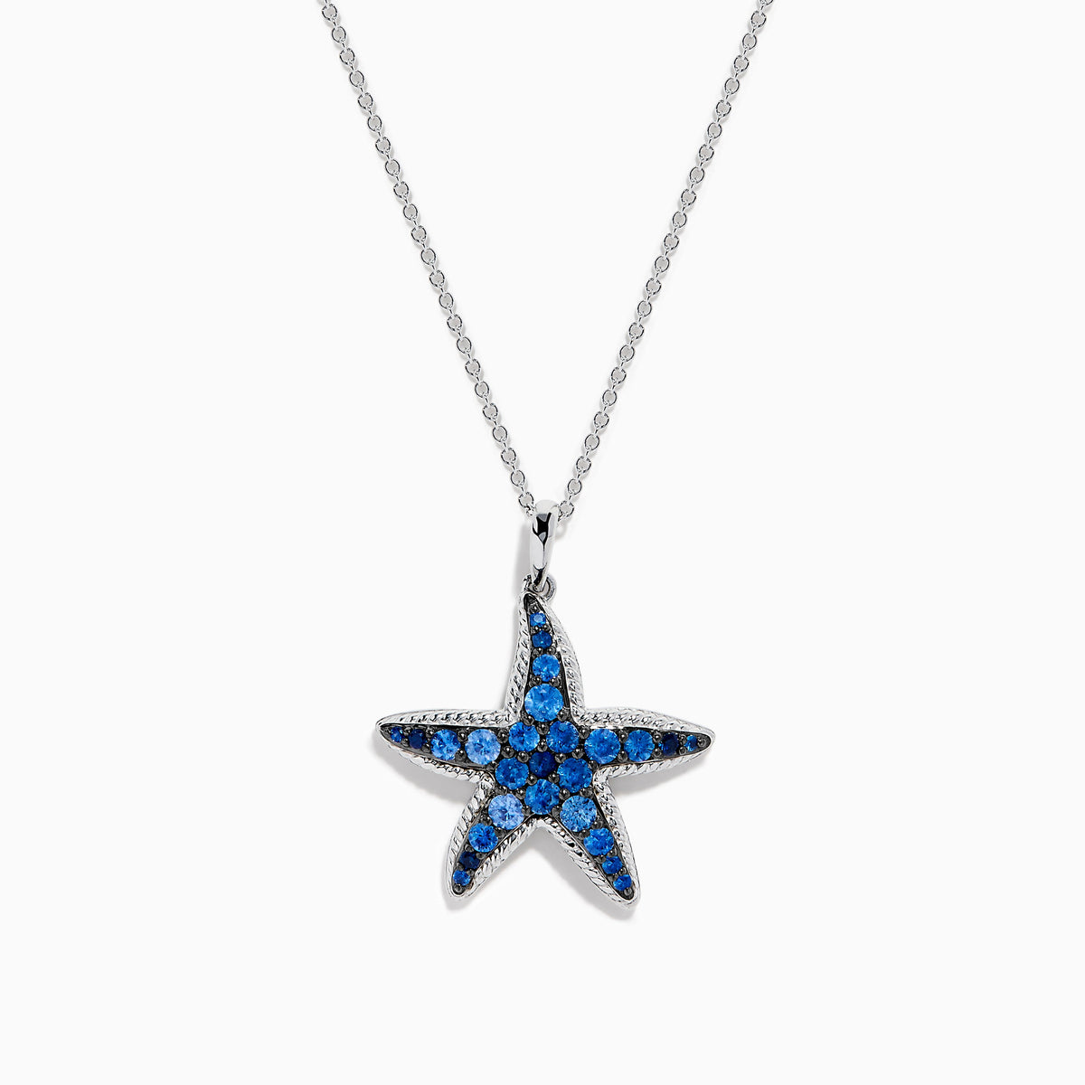 Sterling Silver Multi Sapphire Graduated Pave Starfish Pendant