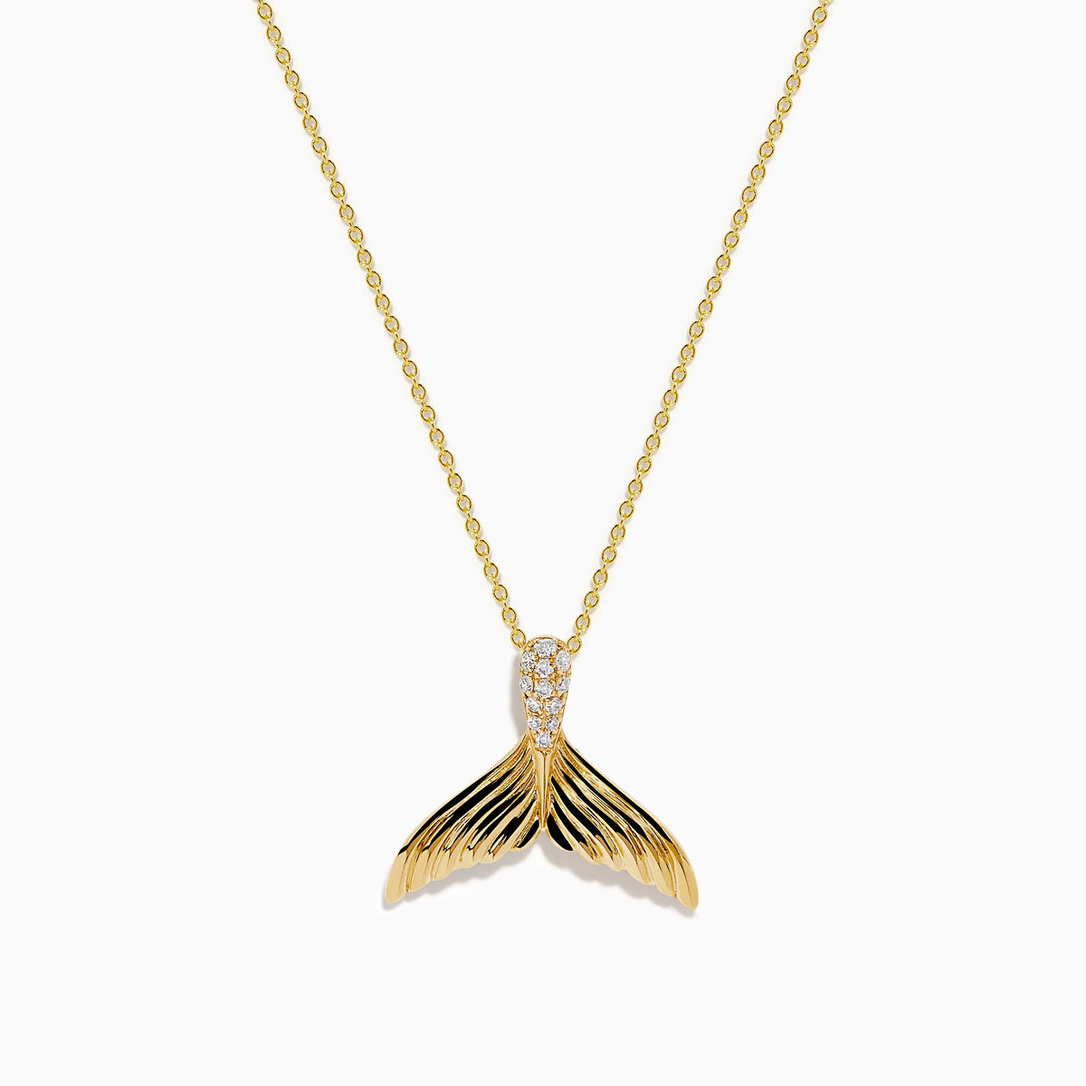 14K Yellow Gold Diamond Whale Tail Pendant